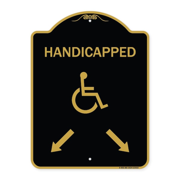 Signmission Handicapped Parking W/ Double Arrows, Black & Gold Aluminum Sign, 18" x 24", BG-1824-23915 A-DES-BG-1824-23915 - main